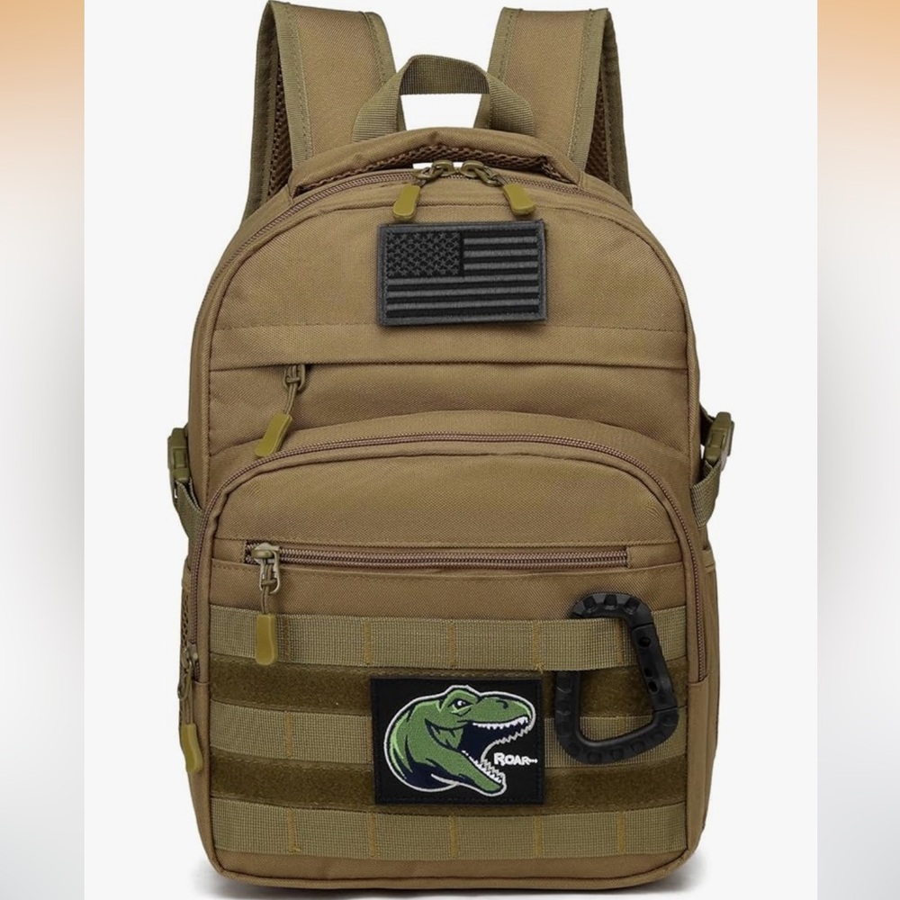 Rugged Tan Backpack with Dinosaur Patch